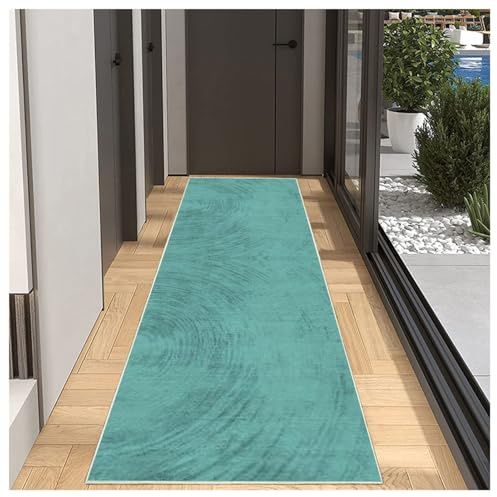 BORKOY Teppich Läufer Flur Küche rutschfest Waschbar Einfarbig Muster 90x200cm Türkis Küchenläufer Flurläufer Lang Korridor Teppichläufer Küchenteppich Für Wohnzimmer Schlafzimmer Esszimmer Anpassbar