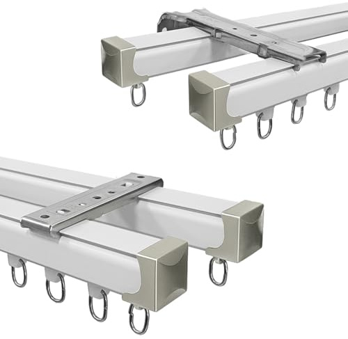 Binario per Tende A Doppio Binario 1-5m Binario per Tende da Soffitto O da Parete Alluminio Scorrevole Bastone Tenda per Soggiorno Camera da Letto(Bianco,210cm)