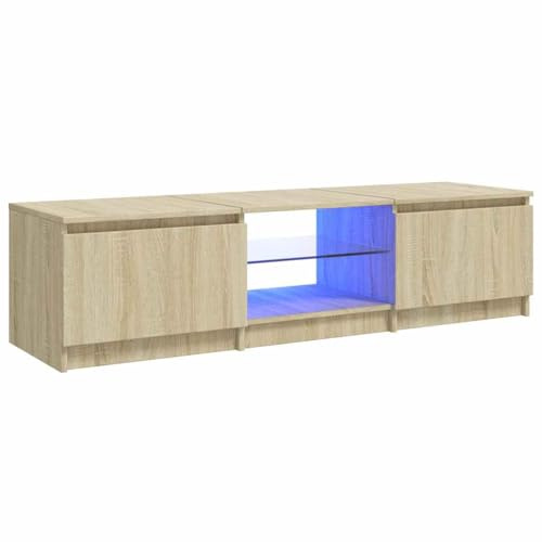 Hommdiy TV-Schrank mit LED-Leuchten Lowboard Sideboard Fernsehschrank Fernsehtisch TV Möbel Sonoma-Eiche 140x40x36 cm