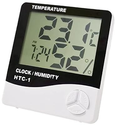 Digital Hygrometer Indoor Thermometer, Domestic Temperature Humidity Monitor Meter, Mini Hygrometer with Time & Alarm Clock