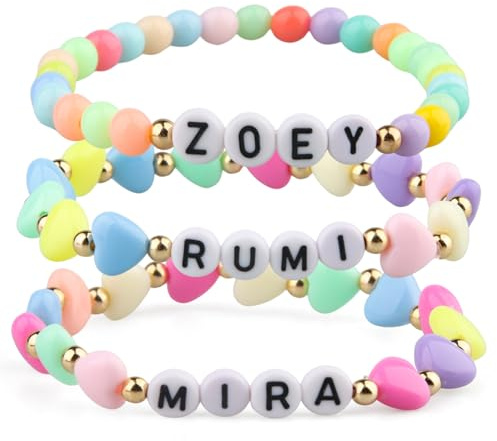 Whizmara Set di 3 Braccialetti Amicizia - Kp0p Movie Dem0n Hunters Merch Ispirato a Ru-mi, Zo-ey e Mi-ra - Bracciali con Perline Elastiche - Gadget per Cosplay, Compleanno Bambini e Regalini Festa