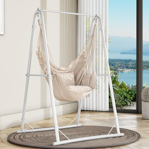YITAHOME Hamaca Colgante con Estructura de 105 x 93 x 160 cm, Estructura de Acero Estable, Soporte para Hamaca con Columpio Colgante, Carga máxima de 150 kg, Mecedora con 2 Ganchos y 2 Cojines de