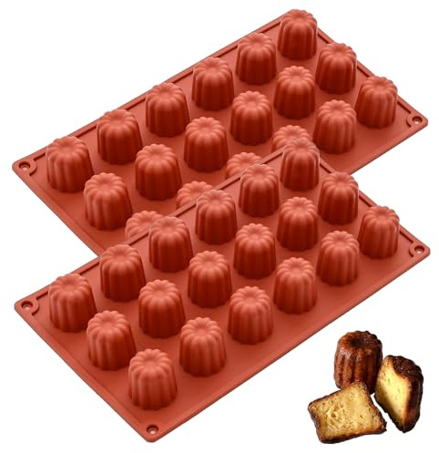 QEEYON 2 stycken tråg mini cannelé silikonform, 18 håligheter Ø 3,5 mm silikon non-stick chokladformar, muffins bakform för choklad gelé pudding cupcake bröd