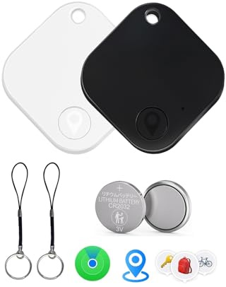 Smart Tracker Tag Work with Apple Find My (iOS Only), Loud Sound, Replaceable Battery, Item Finder for Keys/Luggage/Backpack/Suitcase/Wallet, Black&White, 2 Pack