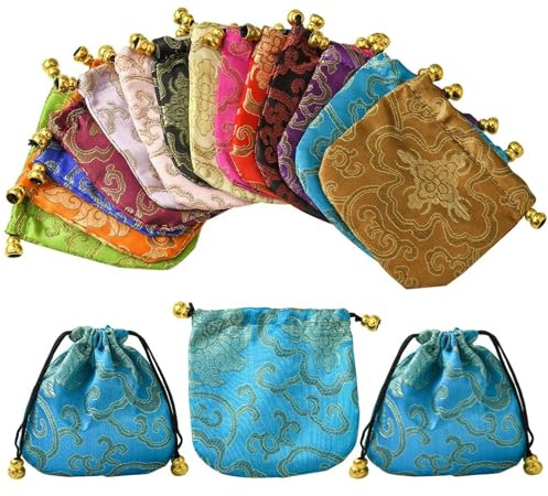 FJOADNVM Jewelry Organizer 14 Stücke Farben Chinesischen Stil Seide Brokat Schmuck Verpackung Beutel for Halskette Ohrringe