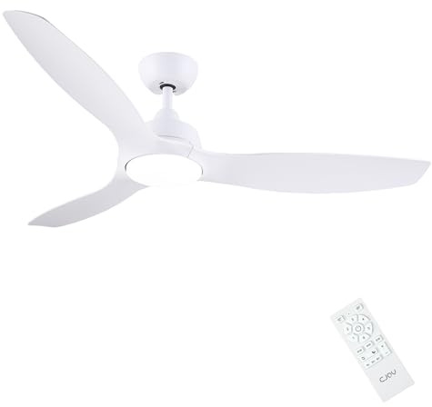 CJOY Lampara Ventilador Techo Dormitorio, 132 cm Ventilador de Techo con Luz Silencioso, Ventiladores Techo con Lampara Iluminación Regulable LED 24W, 3 Aspas, Reversible Motor DC, 6 Velocidades
