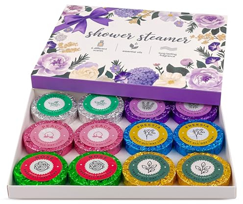 Shower Steamers Aromatherapy 12 Pack, Natural Essential Oils Shower Bombs, Stress Relief Self Care Spa Gifts for Women, Birthday Mothers Day Christmas Valentines Stocking Fillers