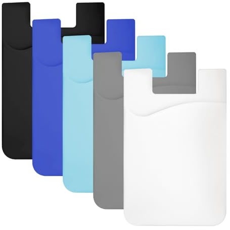 Hopzab 5 Pack Silicone Phone Card Holder, Stick-On Credit Card Sleeve Pocket, Universal Back of Phone Wallet for Smartphones, Durable & Easy Install