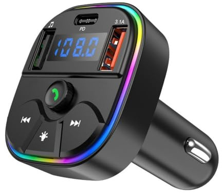 Trasmettitore FM per auto, caricabatterie wireless 5.3 Dual USB con porta USB-C, lettore MP3 da unità USB, ricarica rapida da 15 W, nero
