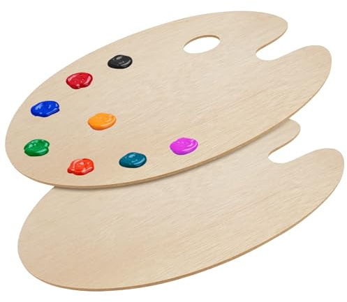 Alaoo Paleta Madera Ovalada,2PCS Paleta de Pintura de de Colores con Agarre de Pulgar,Paleta Pinturas Oleo Paleta de Mezcla de Pintura,para Pintura óleo Acrílica Acuarel,A