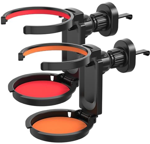 Quorumsg 2 Pezzi Universale Portabicchieri Auto, Regolabile e Pieghevole Portabicchieri per Auto, Portabevande Include Supporto Magnetico per Telefono, per Caffè, Bevande(Colore Arancione, Rosso)