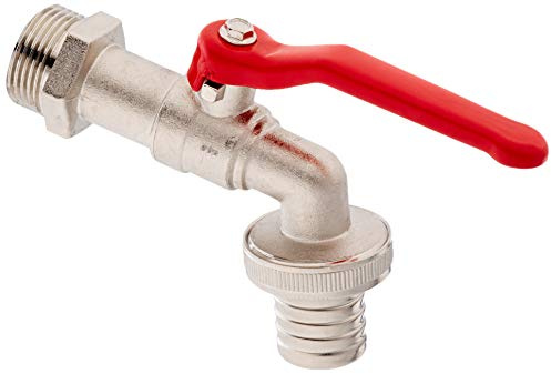 Sanitop-Wingenroth Kugelauslaufventil 1 Zoll | Mit Schlauchverschraubung | Anschluss: 1 Zoll | Drehgriff 90° Drehbar | Kaltwasserhahn | Garten-Wasserhahn | Messing-vernickelt | 14162 8