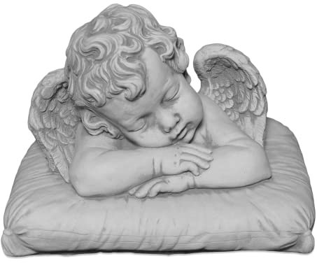 gartendekoparadies.de Schlafender Engel Grabengel, Steinfigur H. 24 cm, 20 kg, Grau, frostsicher aus Steinguss für Außenbereich