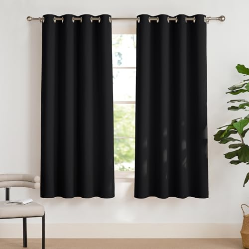 PONY DANCE Lichtundurchlässige Vorhänge Ösen Thermovorhang Hitzeschutz | 2er Set, H175 x B140cm, Schwarz, Gardinen Blickdicht, Sichtschutz, UV-Schutz, für Schlafzimmer Kinderzimmer Guten Schlaf