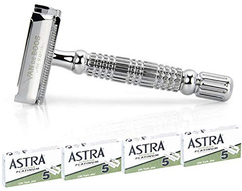 Van De Boos Rasierhobel - Eleganter Safety Razor für Damen & Herren - Zero Waste Rasierhobel Butterfly - Nassrasierer Set inkl. 20 Rasierklingen von Astra - Rasier Set für Frauen & Männer