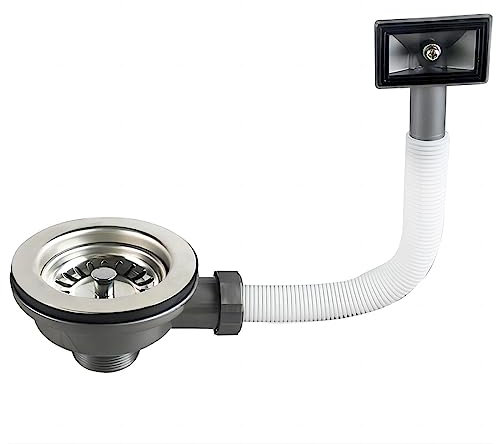 Qrity Bar Cucina Scarico Lavello Presa Scarico Del Lavandino Cesto Tappo Colino Con Piazza Troppopieno, Diametro 110mm 1½, Acciaio inossidabile