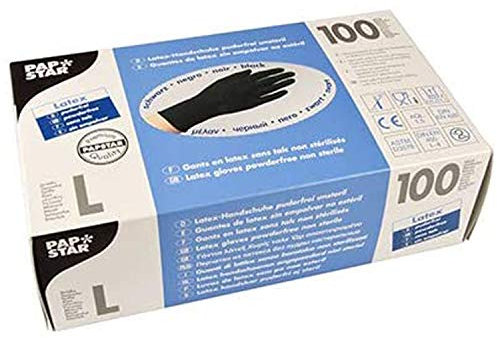 PAPSTAR Handschuh, unsteril, Naturlatex, puderfrei, Größe: L, schwarz (100 Stück), Sie erhalten 1 Packung á 100 Stück