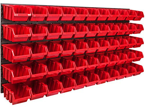 Lagersystem Wandregal 1734 x 780 mm | 55 stck. Box | Stapelboxen Schüttenregal Sichtlagerkästen | Extra Starke Wandplatten | Regal Erweiterbar | Werkstattregal Lagerregal Werkstattwandregal Steckregal