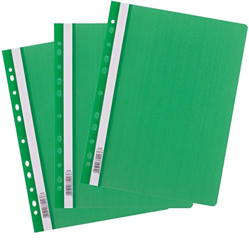 D.RECT 25 carpetas A4 con perforaciones de plástico con tapa frontal transparente, carpeta de plástico de lámina de polipropileno, perforada, color verde