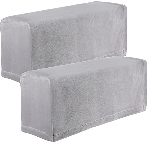 Garneck 2 Stück Stretch-Stoff Armlehnenbezüge Anti-Rutsch Spandex Liegestuhl Couch Armlehne Schutz Möbel Sessel Schonbezüge Grau