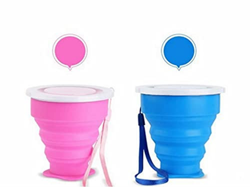 Voarge Juego de 2 tazas de viaje plegables de silicona con tapa, vasos para beber extensibles, reutilizables, aptas para camping y senderismo