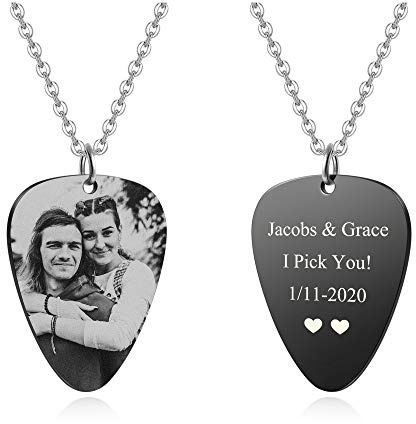 Sunligoo Halskette mit Plektrum Anhänger für Memorial Foto/Text Anpassen Edelstahl Denkmal Anhänger Schmuck Geschenk für Damen Herren