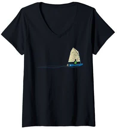 Damen Laser Dinghy Segelsport Segeln Seitenwind Segelboot Segler T-Shirt mit V-Ausschnitt