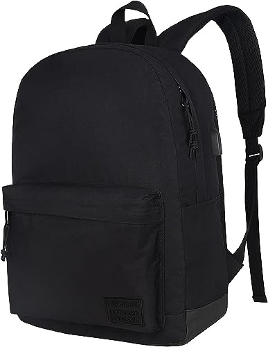 SUPACOOL Casual Laptop Backpack for Men and Women, Work backpack, Black Backpacks, College School Backpack for Boys and Girls, USB Charging Port, Lightweight Travel Back Pack(Black)