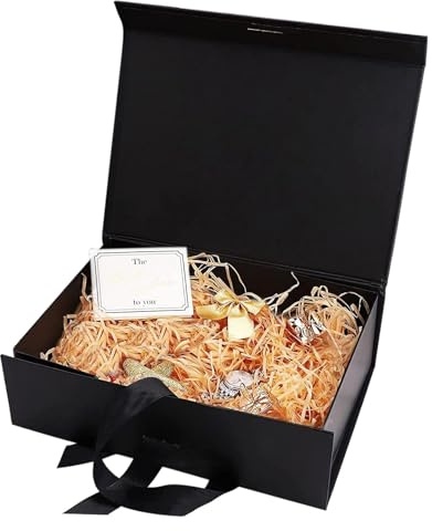 Caja de regalo decorativa con tapa y lazo, rectangular magnética con cinta, reutilizable para bodas, cumpleaños, aniversarios (21 x 17 x 7 cm)