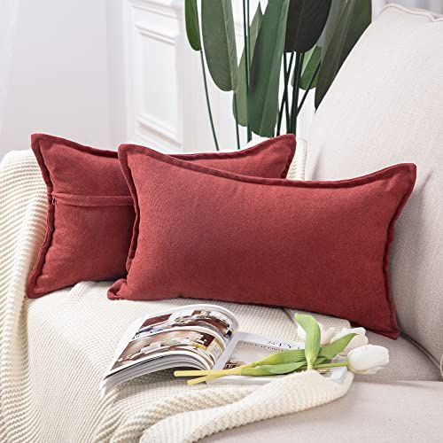 MADIZZ Set med 2 korta chenillekuddfodral Mjuka dekorativa kuddfodral för soffa sovrum Kuddskal Kuddöverdrag 30 x 50 cm Bourgogne