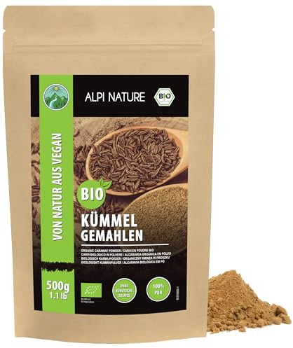 Alpi Nature Organic Caraway Seeds Ground 500g 1.1 lb, Ground Seeds, Caraway Powder for Cooking
