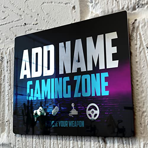ShopQuality4U Personalised Game Metal Mirror Gamer Sign - Customised Printed Wall Art Plaque A4 Gaming Zone Bricks