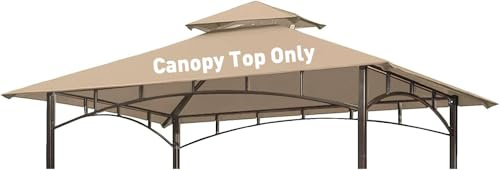 OLILAWN Ersatzdach für Grillpavillon, 1,5 m x 2,4 m, Outdoor-Grill-Pavillon, Überdachung, doppelt müde Grillabdeckung mit strapazierfähigem Polyestergewebe, passend für Modell L-GG001PST-F, Beige