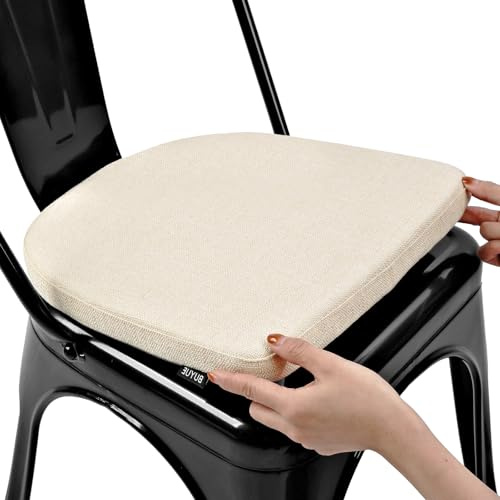 BUYUE Leinen 30x30 Kissen für Metallstuhl 1 Stück, Anti-Rutsch Sitzkissen für Esszimmer Küche Café stapelbare Stühle (U-Form, beige, 1 Stück)