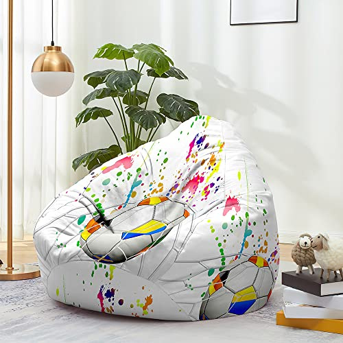 FANSU Sitzsack Waschbar 3D Fußball Sitzsack Ohne Füllung Sitzsäcke für Kinder Erwachsene Sitzsack Outdoor Indoor Stofftier Aufbewahrung mit Reißverschlus (80x90cm,Aquarell)