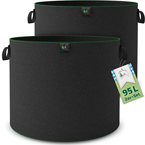 TTL Garden 2X 95L Pflanzsack aus Vlies Stoff - 2er Set 95 Liter Pflanztaschen aus 300 g/m² Filz & Vliesstoff - Pflanzgefäß Pflanzbeutel Wachstumstasche für Balkon Terrasse Gewächshaus & Garten