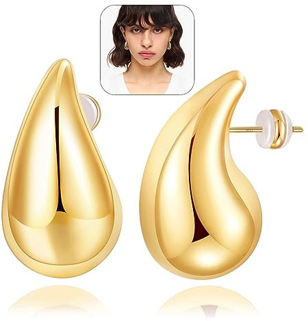 EXGOX 18K Ohrringe Dupes Chunky Goldene Ohrringes Damen Gold Ohrringe Hypoallergene Vergoldete Leichte Waterdrops Hollow für Damen Mädchen 20/30/40mm