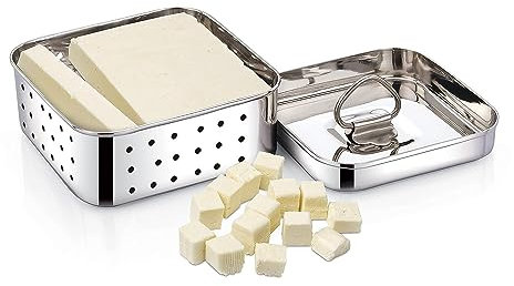 Crommie Stainless Steel Square Shape Paneer/Tofu/Cheese Maker Mould Machine Hard Presse Mold KIt For Paneer/Cheese Making (450ml)