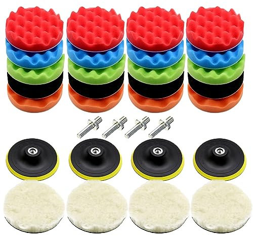 Imtrub Polierschwamm Auto 20 Polierpad Set für Auto Poliermaschine M10 Bohrer Adapter, aus Schwamm und Wolle Polierset Polierhaub Polierauflage für Poliermaschine (3 Inch)