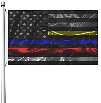 Robuste Flagge im Seidenstil, dünne Linie der Vereinigten Staaten, Rot, Blau, Gelb, 90 x 150 cm, Banner für den Außenbereich, Garten, Terrasse, Flagge, doppelseitiger Druck, Flaggen für den Innenber