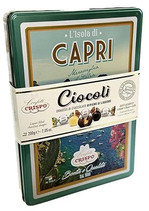 Crispo Cioccolatini Ciocolì - Elegante Scatola in Latta con Rappresentazione Città - Napoli, Firenze, Capri, Venezia, Milano, Roma - Cioccolatini Assortiti Limone, Rhum, Caffè (Capri)