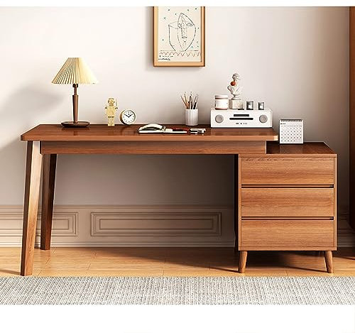 GArcan Ausziehbarer Schreibtisch – ausziehbar von 47 auf 58 Zoll, Home-Office-Tisch mit 3 Schubladen, moderner Lerntisch für Studenten, Schreibtisch, Computer-Arbeitsplatz, Walnuss