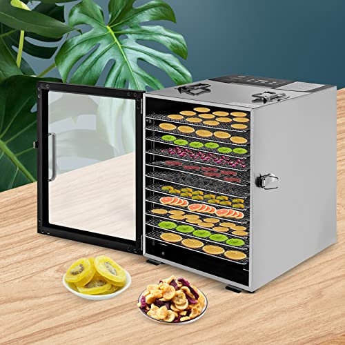 Deshidratador de alimentos, 12 bandejas de acero inoxidable, 30 a 80 °C ajuste de temperatura, temporizador de 24 horas, pantalla LED, secador de frutas vegetales