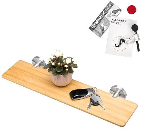 bremermann Bad-Serie Piazza Bambus - Badablage inkl. Klebeset, Badregal ideal f�r Bad und Dusche, aus Bambus und Edelstahl, matt