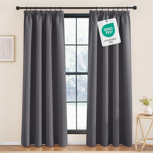 KGORGE Graue Blickdichte Vorhänge Hitzeschutz Thermovorhang mit Kräuselband | 2er Set,220 x 140 cm(HxB),Thermo Vorhang gegen Hitze,für Schienensystem,Verdunkelung,Sonnenschutz,für Schafzimmer/Wohnzimmer