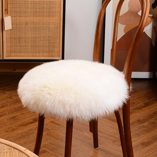 LLB Sheepskin Chair Pads - Office & Dining Room Chair Cushions (16.5 Round, Pack of 1), Ivory White