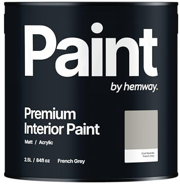 Hemway - Premium Interior Paint - French Grey 2.5 L | Indoor Matt Finish, Acrylic & Water-Based Emulsion | Quick Dry & High Coverage for the Kitchen, Bathroom & Bedroom