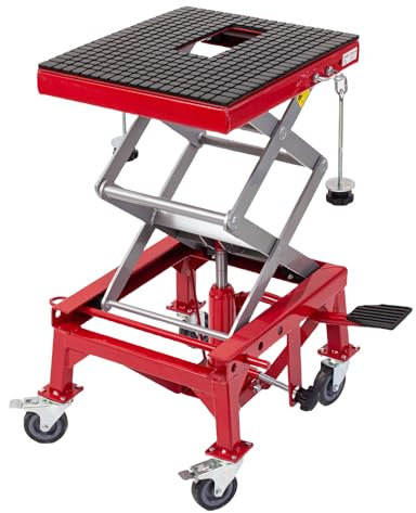 KATSU Motorcycle Hydraulic Scissor Lift Motorbike Lift Stand with Wheels 300lbs Max Lifting Capacity 161243