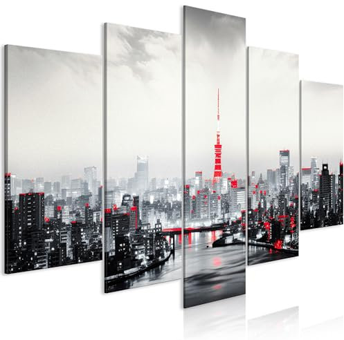 murando - Acoustic Canvas Wall Art Tokio City 200x100 cm 5 pieces - Picture With Acoustic Foam Sound Absorption Print Image Artwork Room Acoustic Soundproofing Modern Art AI Harbour Fog d-H-10017-b-c