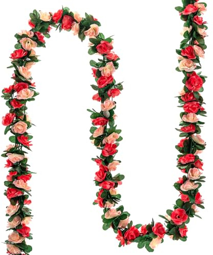 MWOOT 4 Piezas 2.5 m Guirnalda de Rosas Artificiales, Flores de Seda Colgantes Artificiales, Enredaderas de Rosa Falsas para DIY Guirnalda Arco de Boda Fiesta Festivas Hogar Jardín Decoración(Rosa)